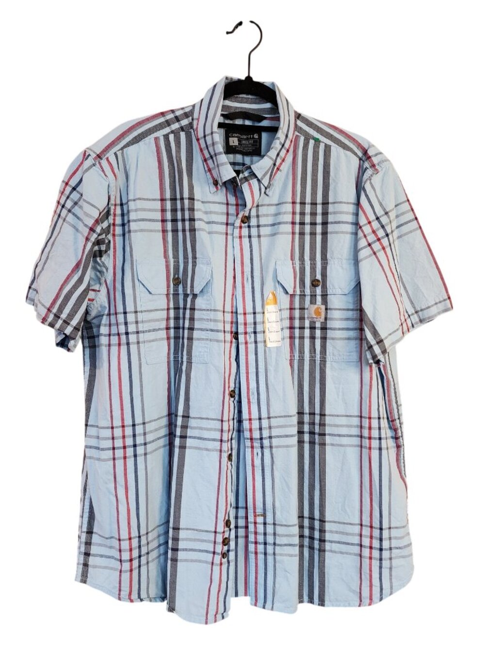 Carhartt Shirt Plaid Loose Fit Short Sleeve Button Up Mens L NEW